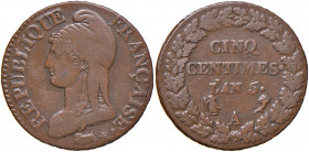 FRANCIA. Direttorio (1795-1799). 5 centimes L'An. 5 A (Paris). Cu. Gadoury 126.
qBB