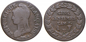 FRANCIA. Direttorio (1795-1799). 5 centimes L'An. 5 B (Rouen). Cu. Gadoury 126.
qBB