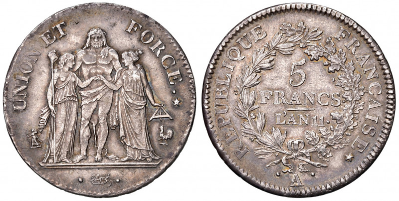 FRANCIA. Napoleone Primo Console (1799-1804). 5 Franchi An 11 A (1802-1803) AG (...