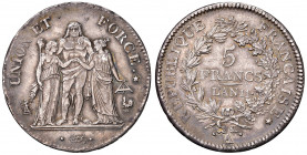 FRANCIA. Napoleone Primo Console (1799-1804). 5 Franchi An 11 A (1802-1803) AG (g 25,01). Gad.563/a. Superbo esemplare.
SPL+