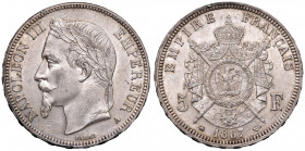 FRANCIA. Napoleone III (1852-1870). 5 Franchi 1867 A (Paris). AG (g 25,00). Gad.739. Lustro di conio. Segnetti al bordo.
qFDC