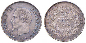 FRANCIA. Napoleone III ( 1852-1870). 20 Centesimi 1858 A. AG (g 1,00). KM 794.1. Segno nel campo al dritto.
SPL/FDC