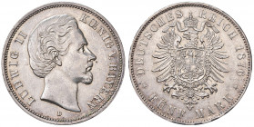 GERMANIA (Bavaria). Ludwig II (1864-1886). 5 Mark 1876 D. AG (g 27,76). Jaeger 42; KM 896.
SPL