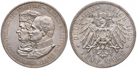 GERMANIA (Sassonia). Frédéric-Auguste III. 5 Mark 1909 (Berlino) per il 500° anniversario dell'Università di Leipzig. AG (g 27,84). Jaeger 139; KM 126...