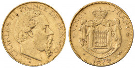 MONACO. Carlo III (1856-1889). 20 Francs 1879. AU (g 6,45). KM 98.
BB+