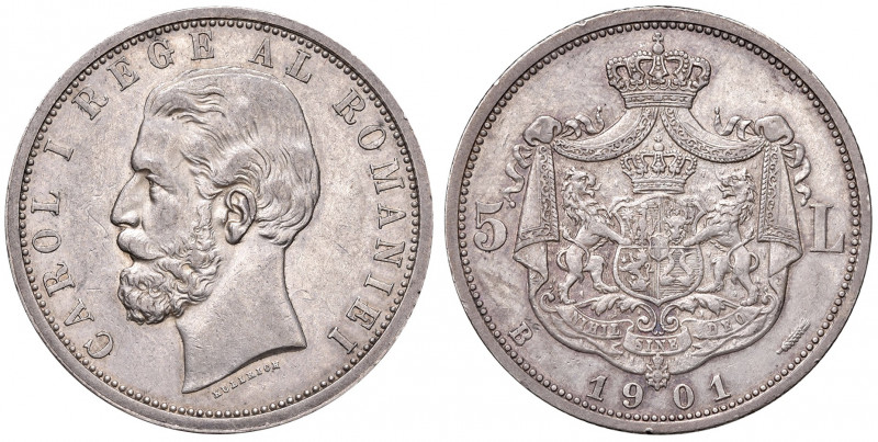 ROMANIA. Carlo I (1881-1914). 5 lei 1901 B. AG (g 25,00). KM 17.2. R.
qSPL
