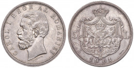 ROMANIA. Carlo I (1881-1914). 5 lei 1901 B. AG (g 25,00). KM 17.2. R.
qSPL