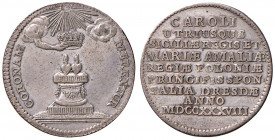 NAPOLI. Carlo di Borbone (1734-1759). Medaglia 1738 Coniata a Dresda. AG (Ø 23 mm. g 3,70). Per le nozze di Carlo con Maria di Sassonia Figlia di Fede...