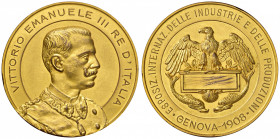 REGNO D'ITALIA. Vittorio Emanuele III (1900-1943). Medaglia 1908 per l’Esposizione Internazionale di Genova. Opus: Gori. BR dorato (Ø 60 mm. g 109). G...