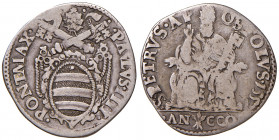 ANCONA. Paolo IV (1555-1559). Testone 1557. In esergo AN-CCO (particolare presenza di una doppia C). AG (g 9,11). Manca. Mancante in tutta la bibliogr...