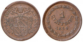 BOLOGNA. Pio IX (1846-1870). Quattrino 1854 Bologna. An. IX. CU (g 1,91). Gig.256/a. R Lesione del tondello.
BB+