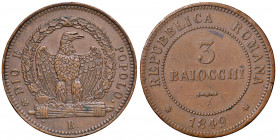 BOLOGNA. Repubblica Romana (1848-1849). 3 Baiocchi 1849 Bologna. CU (g 25,79). Gig.8.
SPL
