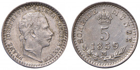 MILANO. Francesco Giuseppe I (1848-1866). 5 Kreuzer 1859 Milano. MI. Gig.114. R
SPL++
