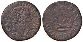 NAPOLI. Carlo V (1516-1556). 2 Cavalli CU. Sotto il busto marchio fiore. (g 2,95). Magliocca 82/2. RR
qBB