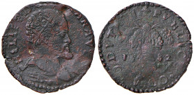 NAPOLI. Filippo II di Spagna (1554-1598). Tornese 1582 Cu. Sigle GR/VP sotto. (g 7,92). Magliocca 118. RRR
BB+