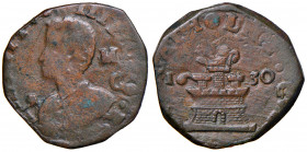 NAPOLI. Filippo IV di Spagna (1621-1665). 9 Cavalli 1630 CU. Sigle M/C .(g 8,90). Magliocca 91. R
MB/qBB