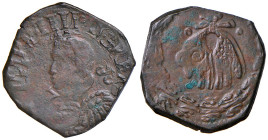 NAPOLI. Filippo IV di Spagna (1621-1665). Tornese 1636? CU. Cifra 7 davanti al busto. (g 5,08). Magliocca 109. RR 
qBB