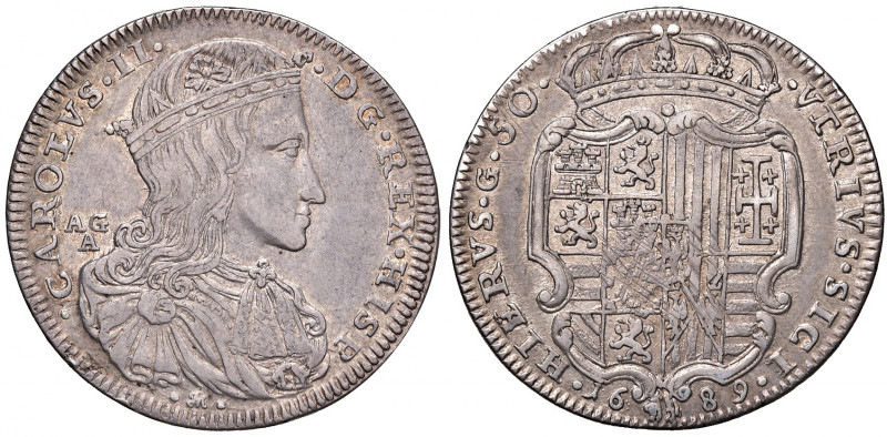 NAPOLI. Carlo II di Spagna (1683-1700). 50 Grana 1689. AG (g 12.72). Magliocca 1...