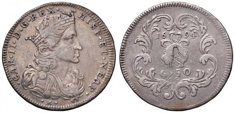 NAPOLI. Carlo II di Spagna (1683-1700). 50 Grana 1694. AG (g 10.71). Magliocca 1...