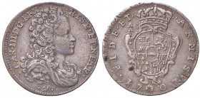 NAPOLI. Carlo III d'Asburgo (1707-1711). Carlino 1707. AG (g. 2,18). P.R. 1-2; Magliocca 83. RRR. Protome leonina sul braccio.
qSPL