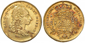 NAPOLI. Carlo di Borbone (1734-1759). 6 Ducati 1753. AU (g 8,83). Gig.5/b; Magliocca 115a. RR. Cifra 3 della data su 2.
BB+