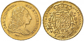 NAPOLI. Carlo di Borbone (1734-1759). 6 Ducati 1755. AU (g 8,80). Gig.7/b; Magliocca 117/B RRR. Variante al D/ VTR. Di grande conservazione, certament...