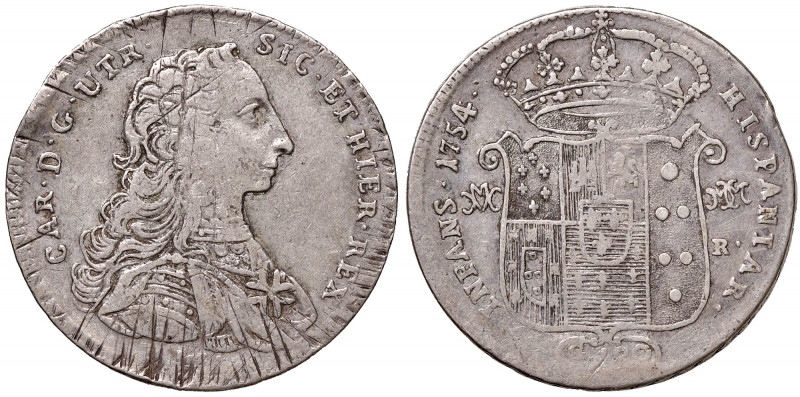 NAPOLI. Carlo di Borbone (1734-1759). 120 Grana 1754. AG (g 25,30). Gig.32b; Mag...