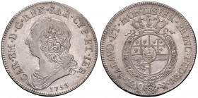 Carlo Emanuele III (1730-1773). Mezzo Scudo 1755 Torino. AG (g 17,42 - Ø 37 mm). Mont.173. R.
qSPL