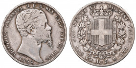 Sardegna. Vittorio Emanuele II (1849-1861). 5 lire 1854 Genova. AG (g 24,6). Gig.37. R.
qBB