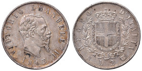 Vittorio Emanuele II (1861-1878). 2 lire 1863 Napoli. AG. Gig. 56. 
qSPL/SPL