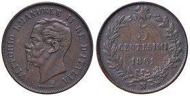 Vittorio Emanuele II (1861-1878). 5 Centesimi 1861 Napoli. CU. Gig.103. NC
BB