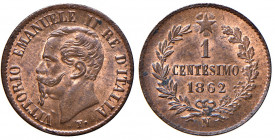 Vittorio Emanuele II (1861-1878). 1 centesimo 1862 Napoli. CU. Gig.114. NC. Rame rosso.
Periziata Esposito Marco
FDC
