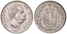 Umberto I (1878-1900). 1 lira 1887 AG. Gig.38. Segnetto al R/.
qFDC