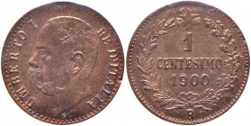 Umberto I (1878-1900). 1 centesimo 1900 cifra "9" della data su "9". CU. R. Rame rosso
Periziata Esposito Marco
FDC