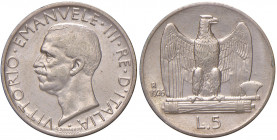 Vittorio Emanuele III (1901-1943). 5 lire 1926 Aquilino. AG. Gig.73. R. Periziata Straziota SPL/SPL+. Colpetto al bordo
BB+