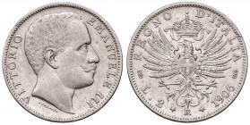 Vittorio Emanuele III (1901-1943). 2 lire 1906 Aquila Sabauda. AG. Gig.94.
Periziata Esposito Marco
BB/qSPL