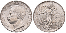 Vittorio Emanuele III (1901-1943). 2 lire 1911 Cinquantenario. AG. Gig.100. Colpetto al bordo.
Periziata Esposito Marco
qFDC