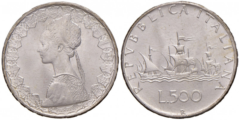 Repubblica Italiana. 500 lire 1966 Caravelle. AG. Gig.14.
Periziata Esposito Ma...