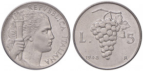 Repubblica Italiana. 5 lire 1948 Uva. IT. Gig.279.
Periziata Esposito Marco
FDC