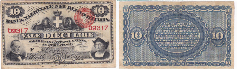 REGNO D'ITALIA. Banca Nazionale. 10 lire. 28-09-1870. Gig.BNR-7B. R. Alcuni fori...