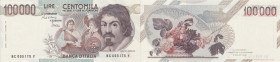 REPUBBLICA. Banca d'Italia. 100000 lire "Caravaggio" I tipo. Lettera C-1986. Gig.BI-84C. 
Certificata Esposito Marco
FDS