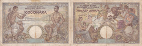 YUGOSLAVIA. 1000 dinara 1935. Pick 33. R. Pieghe centrali e alcuni minimi strappi. Molto rara.
qBB