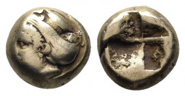 IONIA. Phokaia.(Circa 387-326 BC). EL Hekte.

Obv: Laureate head of female left, with hair in sakkos; below, small inverted seal right.

Rev: Quadripa...