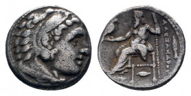 KINGS OF MACEDON. Alexander III.The Great.(336-323 BC). Drachm. Kolophon.

Obv: Head of Herakles right, wearing lion skin.

Rev: AΛEΞANΔPOY.
Zeus seat...