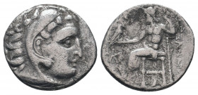 KINGS OF MACEDON. Alexander III.The Great.(336-323 BC). Drachm. Kolophon.

Obv : Head of Herakles right, wearing lion skin.

Rev : AΛEΞANΔPOY.
Zeus se...