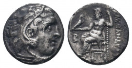 KINGS OF MACEDON. Alexander III.The Great.(336-323 BC). Drachm. Kolophon.

Obv : Head of Herakles right, wearing lion skin.

Rev : ΑΛΕΞΑΝΔΡΟΥ.Zeus Aët...
