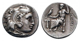 KINGS OF MACEDON. Alexander III.The Great.(336-323 BC). Drachm.Lampsakos.

Obv : Head of Herakles right, wearing lion skin.
Rev : AΛEΞANΔPOY.
Zeus sea...