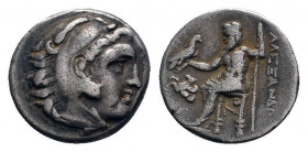 KINGS OF MACEDON. Alexander III.The Great.(336-323 BC). Drachm.Lampsakos.

Obv : Head of Herakles right, wearing lion skin.

Rev : AΛEΞANΔPOY.
Zeus se...