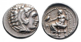 KINGS OF MACEDON. Alexander III.The Great.(336-323 BC). Drachm. Miletos. Lifetime issue.

Obv : Head of Herakles right, wearing lion skin.

Rev : AΛEΞ...