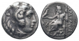 KINGS of MACEDON. Philip III. (323-317 BC).Drachm.Sardes .

Obv : Head of Heracles right, wearing lion skin headdress, paws tied before neck.

Rev : A...